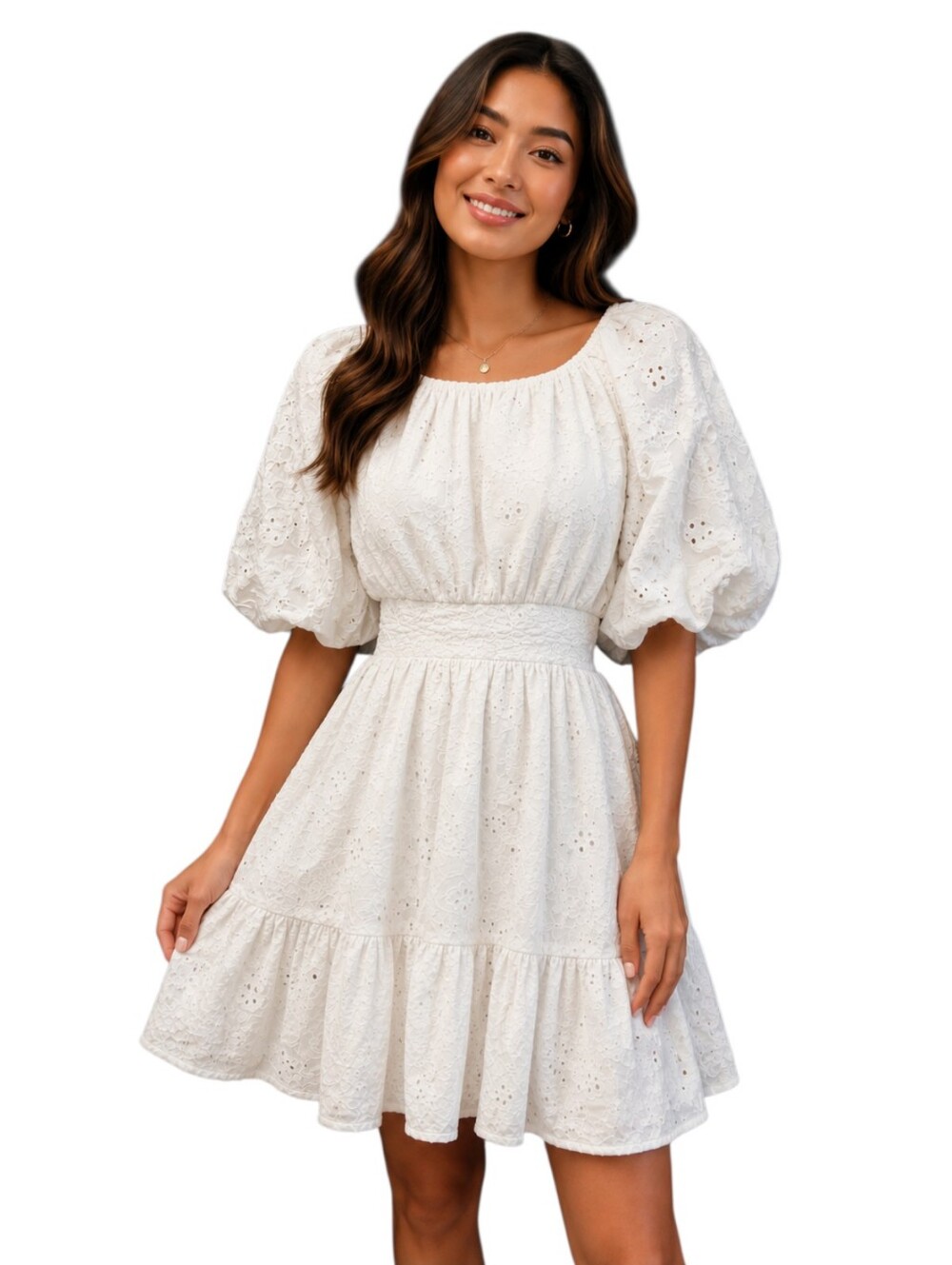 En Saison Margie Cut Out Eyelet Dress In White M